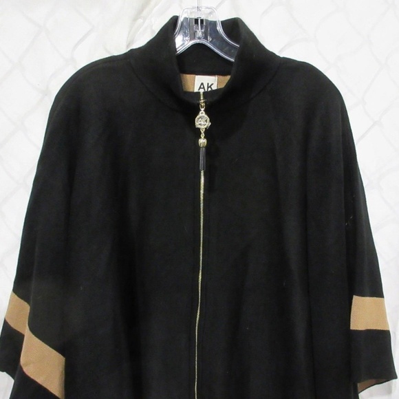 NWT $ 149 Anne Klein Black & Tan Full Zip Cardigan Poncho Sweater Size XL Black - Picture 2 of 6